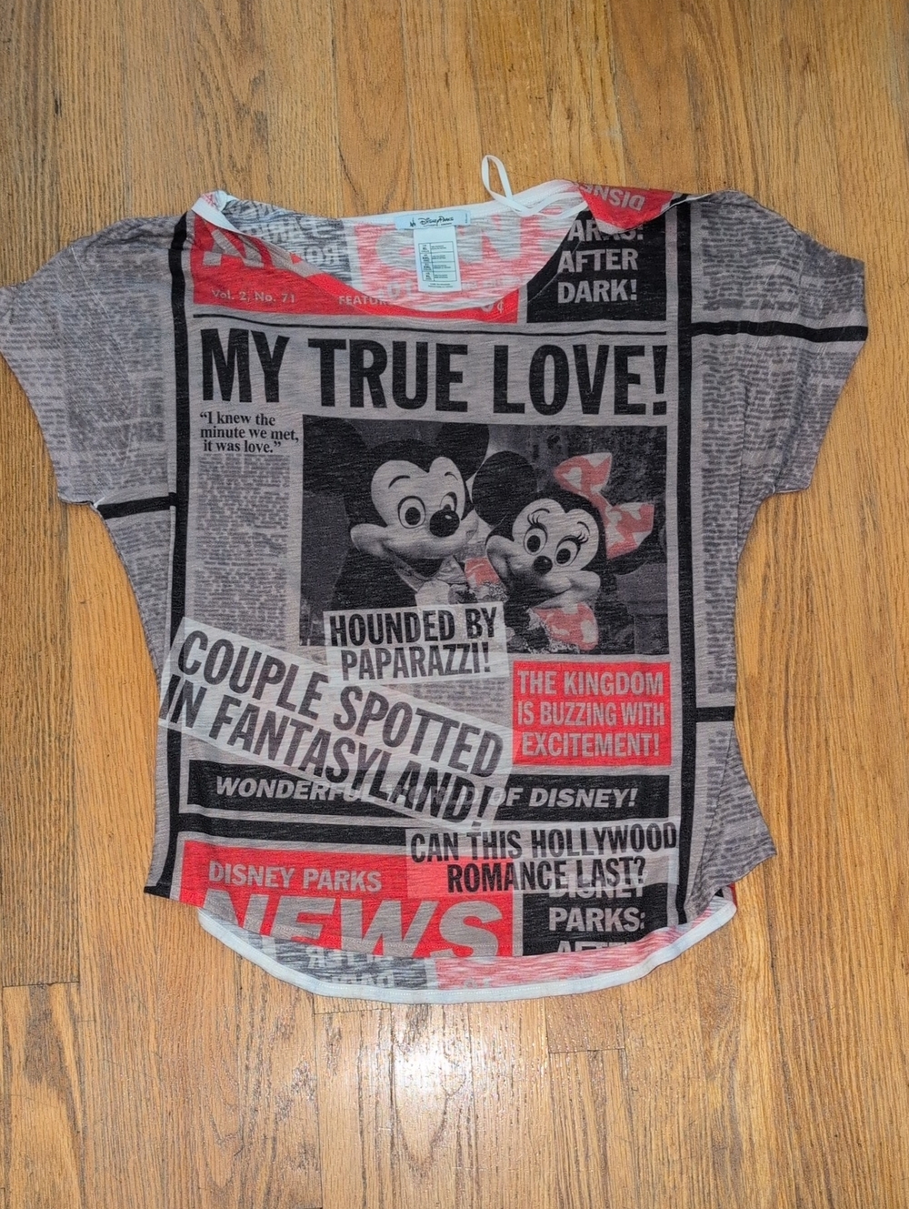 Disney Short-Sleeve Newspaper Print Tee - Gray & Red